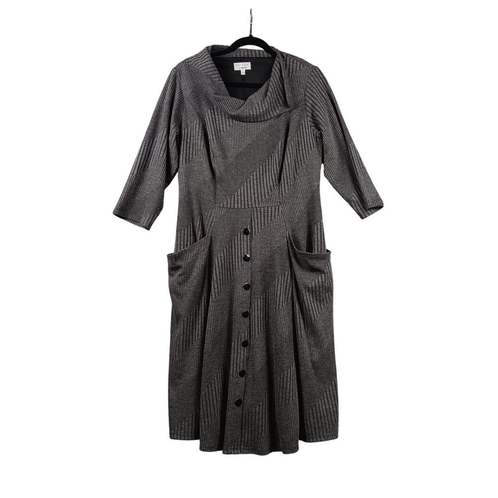 Signature by Robbie Bee Womens 1X Gray Knit Dress Cowl Neck Button Front Pockets
